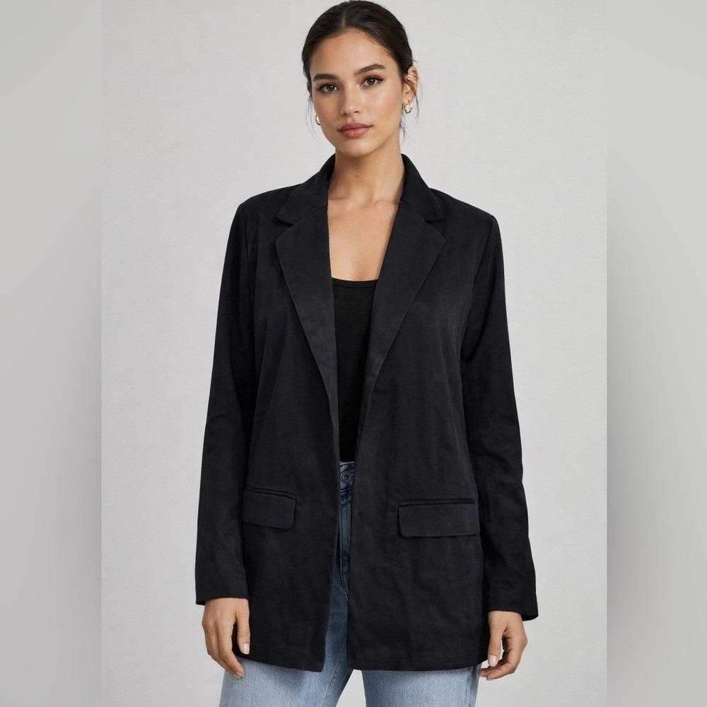 Abercrombie Fitch Black Long Sleeve Open Front Blazer Jacket Womens Size L
